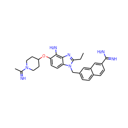 CCc1nc2c(N)c(OC3CCN(C(C)=N)CC3)ccc2n1Cc1ccc2ccc(C(=N)N)cc2c1 ZINC000013441132