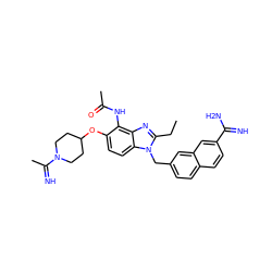 CCc1nc2c(NC(C)=O)c(OC3CCN(C(C)=N)CC3)ccc2n1Cc1ccc2ccc(C(=N)N)cc2c1 ZINC000013441136