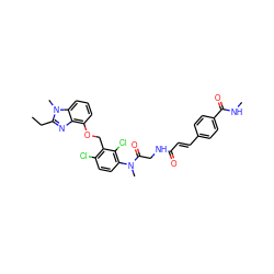 CCc1nc2c(OCc3c(Cl)ccc(N(C)C(=O)CNC(=O)/C=C/c4ccc(C(=O)NC)cc4)c3Cl)cccc2n1C ZINC000029394815