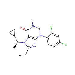 CCc1nc2c(n1[C@@H](C)C1CC1)C(=O)N(C)CN2c1ccc(Cl)cc1Cl ZINC000013582803