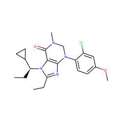 CCc1nc2c(n1[C@@H](CC)C1CC1)C(=O)N(C)CN2c1ccc(OC)cc1Cl ZINC000013582837