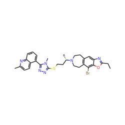 CCc1nc2cc3c(c(Br)c2o1)CCN([C@@H](C)CCSc1nnc(-c2cccc4nc(C)ccc24)n1C)CC3 ZINC000029126896