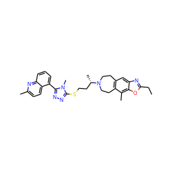 CCc1nc2cc3c(c(C)c2o1)CCN([C@@H](C)CCSc1nnc(-c2cccc4nc(C)ccc24)n1C)CC3 ZINC000029126988