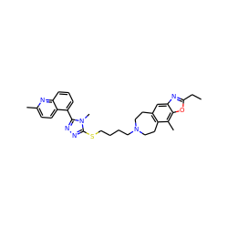 CCc1nc2cc3c(c(C)c2o1)CCN(CCCCSc1nnc(-c2cccc4nc(C)ccc24)n1C)CC3 ZINC000029127298