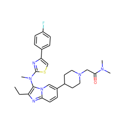 CCc1nc2ccc(C3CCN(CC(=O)N(C)C)CC3)cn2c1N(C)c1nc(-c2ccc(F)cc2)cs1 ZINC000217845103