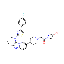 CCc1nc2ccc(C3CCN(CC(=O)N4CC(O)C4)CC3)cn2c1N(C)c1nc(-c2ccc(F)cc2)cs1 ZINC000224285539