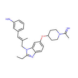 CCc1nc2ccc(OC3CCN(C(C)=N)CC3)cc2n1C/C(C)=C/c1cccc(N)c1 ZINC000028759315