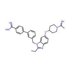 CCc1nc2ccc(OC3CCN(C(C)=N)CC3)cc2n1Cc1cccc(-c2ccc(C(=N)N)cc2)c1 ZINC000013441143