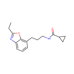 CCc1nc2cccc(CCCNC(=O)C3CC3)c2o1 ZINC000027209927