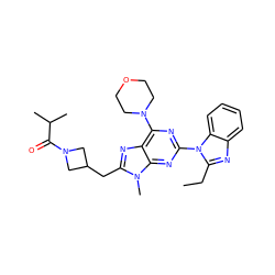 CCc1nc2ccccc2n1-c1nc(N2CCOCC2)c2nc(CC3CN(C(=O)C(C)C)C3)n(C)c2n1 ZINC000096282511