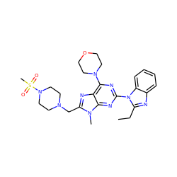 CCc1nc2ccccc2n1-c1nc(N2CCOCC2)c2nc(CN3CCN(S(C)(=O)=O)CC3)n(C)c2n1 ZINC000095553058