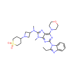 CCc1nc2ccccc2n1-c1nc(N2CCOCC2)c2nc(N(C)C3CN(C4CCS(=O)(=O)CC4)C3)n(C)c2n1 ZINC000096282507