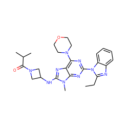 CCc1nc2ccccc2n1-c1nc(N2CCOCC2)c2nc(NC3CN(C(=O)C(C)C)C3)n(C)c2n1 ZINC000096282512