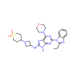 CCc1nc2ccccc2n1-c1nc(N2CCOCC2)c2nc(NC3CN(C4CCS(=O)(=O)CC4)C3)n(C)c2n1 ZINC000096282506