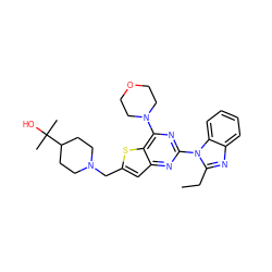 CCc1nc2ccccc2n1-c1nc(N2CCOCC2)c2sc(CN3CCC(C(C)(C)O)CC3)cc2n1 ZINC000095556413