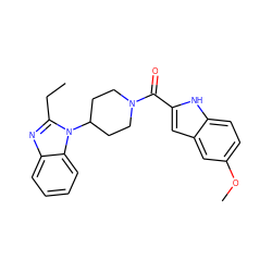 CCc1nc2ccccc2n1C1CCN(C(=O)c2cc3cc(OC)ccc3[nH]2)CC1 ZINC000014976938