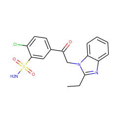 CCc1nc2ccccc2n1CC(=O)c1ccc(Cl)c(S(N)(=O)=O)c1 ZINC000064527445