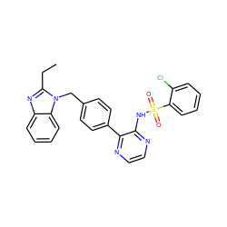 CCc1nc2ccccc2n1Cc1ccc(-c2nccnc2NS(=O)(=O)c2ccccc2Cl)cc1 ZINC000118908907