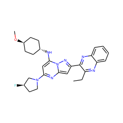 CCc1nc2ccccc2nc1-c1cc2nc(N3CC[C@@H](F)C3)cc(N[C@H]3CC[C@H](OC)CC3)n2n1 ZINC000261124447