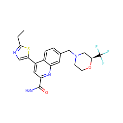 CCc1ncc(-c2cc(C(N)=O)nc3cc(CN4CCO[C@H](C(F)(F)F)C4)ccc23)s1 ZINC000221608292