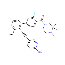 CCc1nccc(-c2ccc(C(=O)N3CCN(C)C(C)(C)C3)c(F)c2)c1C#Cc1ccc(N)nc1 ZINC000202383827