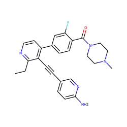 CCc1nccc(-c2ccc(C(=O)N3CCN(C)CC3)c(F)c2)c1C#Cc1ccc(N)nc1 ZINC000068247144