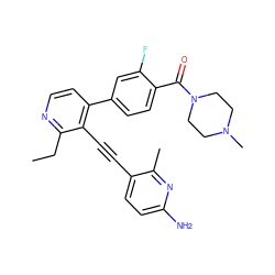 CCc1nccc(-c2ccc(C(=O)N3CCN(C)CC3)c(F)c2)c1C#Cc1ccc(N)nc1C ZINC000202385276