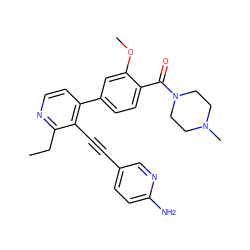 CCc1nccc(-c2ccc(C(=O)N3CCN(C)CC3)c(OC)c2)c1C#Cc1ccc(N)nc1 ZINC000114414511