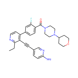 CCc1nccc(-c2ccc(C(=O)N3CCN(C4CCOCC4)CC3)c(F)c2)c1C#Cc1ccc(N)nc1 ZINC000068247145