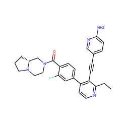 CCc1nccc(-c2ccc(C(=O)N3CCN4CCC[C@@H]4C3)c(F)c2)c1C#Cc1ccc(N)nc1 ZINC000068247148