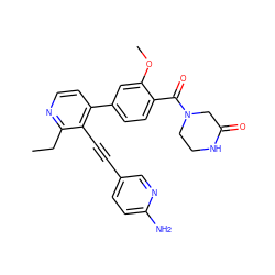 CCc1nccc(-c2ccc(C(=O)N3CCNC(=O)C3)c(OC)c2)c1C#Cc1ccc(N)nc1 ZINC000202383780