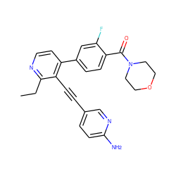 CCc1nccc(-c2ccc(C(=O)N3CCOCC3)c(F)c2)c1C#Cc1ccc(N)nc1 ZINC000114413802