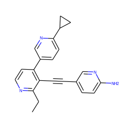 CCc1nccc(-c2ccc(C3CC3)nc2)c1C#Cc1ccc(N)nc1 ZINC000114414569