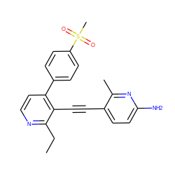 CCc1nccc(-c2ccc(S(C)(=O)=O)cc2)c1C#Cc1ccc(N)nc1C ZINC000202383872