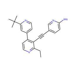 CCc1nccc(-c2ccnc(C(C)(C)C)c2)c1C#Cc1ccc(N)nc1 ZINC000202386611