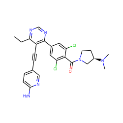 CCc1ncnc(-c2cc(Cl)c(C(=O)N3CC[C@@H](N(C)C)C3)c(Cl)c2)c1C#Cc1ccc(N)nc1 ZINC000167422246