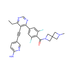 CCc1ncnc(-c2cc(F)c(C(=O)N3CC4(CN(C)C4)C3)c(F)c2)c1C#Cc1ccc(N)nc1 ZINC000167458689