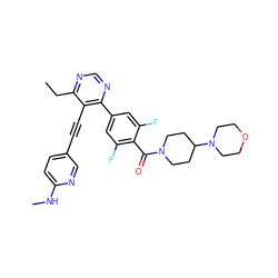 CCc1ncnc(-c2cc(F)c(C(=O)N3CCC(N4CCOCC4)CC3)c(F)c2)c1C#Cc1ccc(NC)nc1 ZINC000148268953