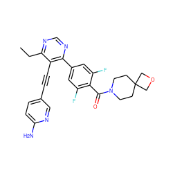 CCc1ncnc(-c2cc(F)c(C(=O)N3CCC4(CC3)COC4)c(F)c2)c1C#Cc1ccc(N)nc1 ZINC000167409873