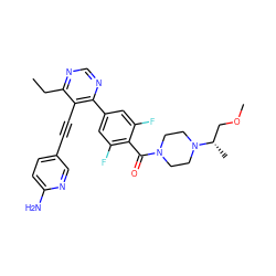 CCc1ncnc(-c2cc(F)c(C(=O)N3CCN([C@@H](C)COC)CC3)c(F)c2)c1C#Cc1ccc(N)nc1 ZINC000167461459