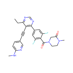 CCc1ncnc(-c2cc(F)c(C(=O)N3CCN(C)C(=O)C3)c(F)c2)c1C#Cc1ccc(NC)nc1 ZINC000167425102