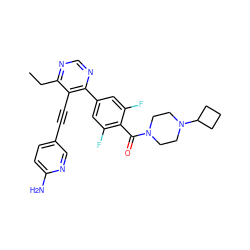 CCc1ncnc(-c2cc(F)c(C(=O)N3CCN(C4CCC4)CC3)c(F)c2)c1C#Cc1ccc(N)nc1 ZINC000148407689