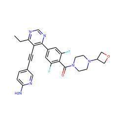 CCc1ncnc(-c2cc(F)c(C(=O)N3CCN(C4COC4)CC3)c(F)c2)c1C#Cc1ccc(N)nc1 ZINC000167456307