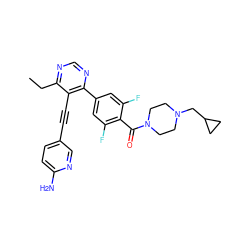 CCc1ncnc(-c2cc(F)c(C(=O)N3CCN(CC4CC4)CC3)c(F)c2)c1C#Cc1ccc(N)nc1 ZINC000148349797