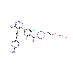 CCc1ncnc(-c2cc(F)c(C(=O)N3CCN(CCOCCO)CC3)c(F)c2)c1C#Cc1ccc(N)nc1 ZINC000148974575