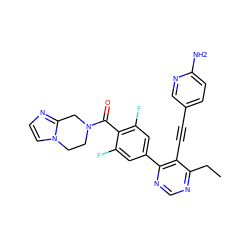 CCc1ncnc(-c2cc(F)c(C(=O)N3CCn4ccnc4C3)c(F)c2)c1C#Cc1ccc(N)nc1 ZINC000167408189