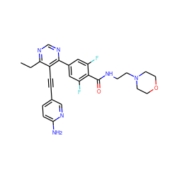 CCc1ncnc(-c2cc(F)c(C(=O)NCCN3CCOCC3)c(F)c2)c1C#Cc1ccc(N)nc1 ZINC000148715444