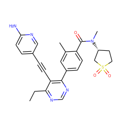 CCc1ncnc(-c2ccc(C(=O)N(C)[C@@H]3CCS(=O)(=O)C3)c(C)c2)c1C#Cc1ccc(N)nc1 ZINC000148671376