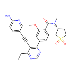 CCc1ncnc(-c2ccc(C(=O)N(C)[C@@H]3CCS(=O)(=O)C3)c(OC)c2)c1C#Cc1ccc(N)nc1 ZINC000148714275