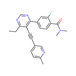 CCc1ncnc(-c2ccc(C(=O)N(C)C)c(F)c2)c1C#Cc1ccc(C)nc1 ZINC000148258635